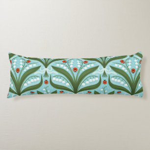 Coussins Longs Muguet et coccinelles symétrie en vert,