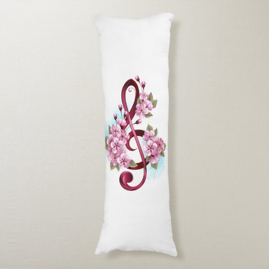 Coussins Longs Musical treble clef notes with sakura flowers (Devant (Vertical))