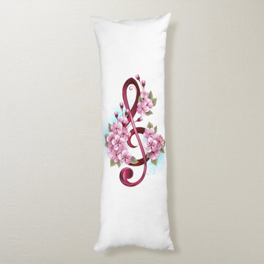 Coussins Longs Musical treble clef notes with sakura flowers (Dos (Vertical))