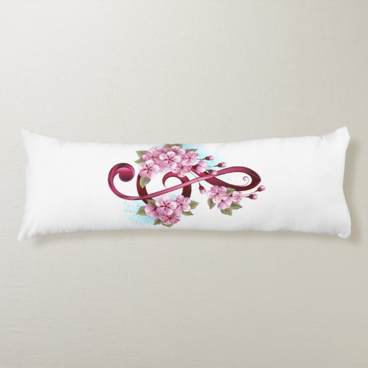 Coussins Longs Musical treble clef notes with sakura flowers (Devant)