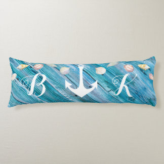 Coussins Longs Nautical Beach Shells Monogramme Blue Wood Body P