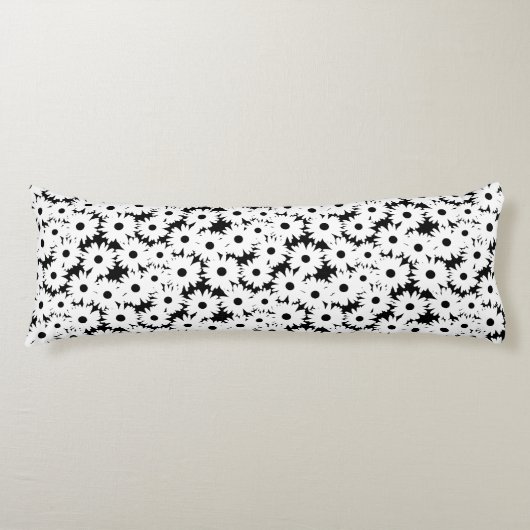 Coussins Longs Négative Space Daisées blanc sur noir (Devant)