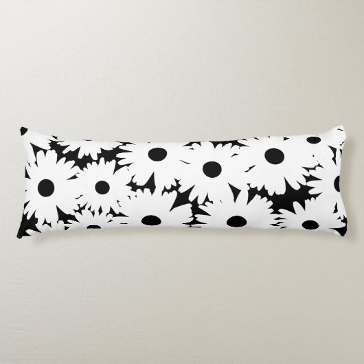 Coussins Longs Négative Space Daisées blanc sur noir (Devant)