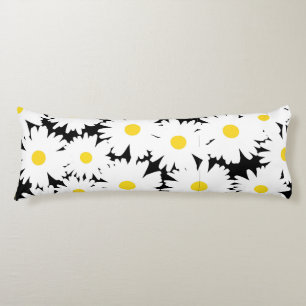 Coussins Longs Négative Space Daisies blanc jaune sur noir