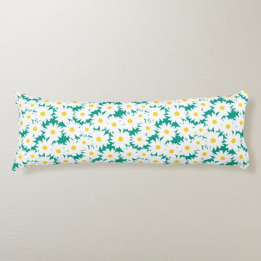 Coussins Longs Négative Space Daisies blanc jaune sur vert (Devant)