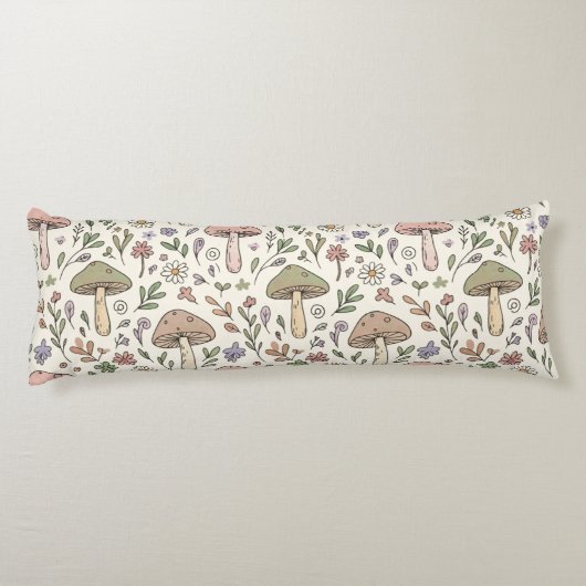 Coussins Longs Neutral Aesthetic Mushroom Fungi Seamless Pattern (Dos)