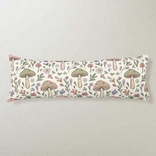 Coussins Longs Neutral Aesthetic Mushroom Fungi Seamless Pattern (Devant)