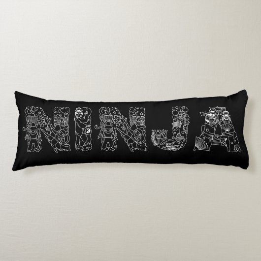 Coussins Longs Ninja Superbe Texte Blanc Sur Noir (Devant)