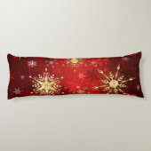 Coussins Longs Noël Golden Snowflakes sur Arrière - plan rouge (Dos)