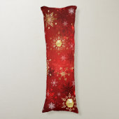 Coussins Longs Noël Golden Snowflakes sur Arrière - plan rouge (Devant (Vertical))