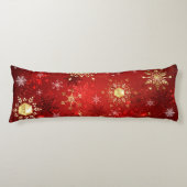 Coussins Longs Noël Golden Snowflakes sur Arrière - plan rouge (Devant)