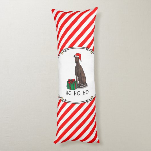 Coussins Longs Noël Santa Hat Greyhound Dog (brindle) Drôle (Dos (Vertical))