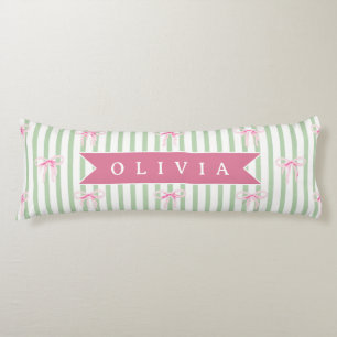 Coussins Longs Nœud Rose Personnalisé Rayure Verte Coquette Prépa