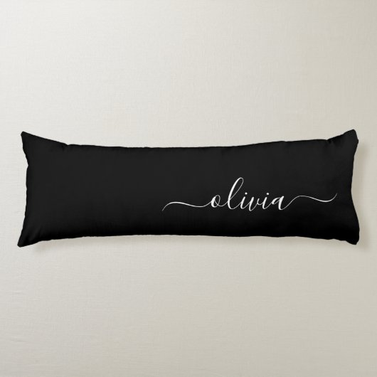 Coussins Longs Noir Blanc Moderne Minimaliste Élégant Monogramme (Devant)