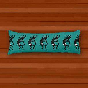 Coussins Longs Noir Et Turquoise Sud-Ouest Kokopelli Motif