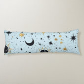 Coussins Longs Noir, Or et Bleu Soleil Lune Étoiles Célestes (Dos)