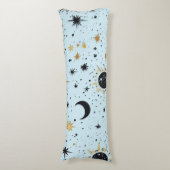 Coussins Longs Noir, Or et Bleu Soleil Lune Étoiles Célestes (Devant (Vertical))
