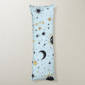 Coussins Longs Noir, Or et Bleu Soleil Lune Étoiles Célestes (Dos (Vertical))
