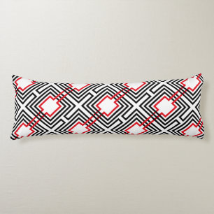 Coussins Longs Noir Rouge & Géométrique Blanc
