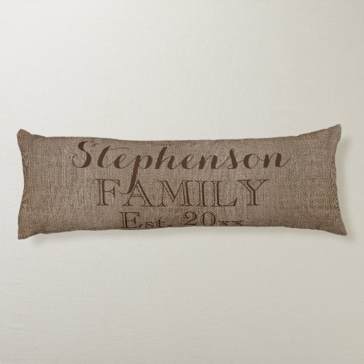 Coussins Longs Nom de famille Burlap Rustic (Dos)