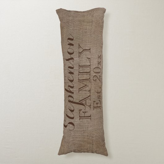 Coussins Longs Nom de famille Burlap Rustic (Devant (Vertical))
