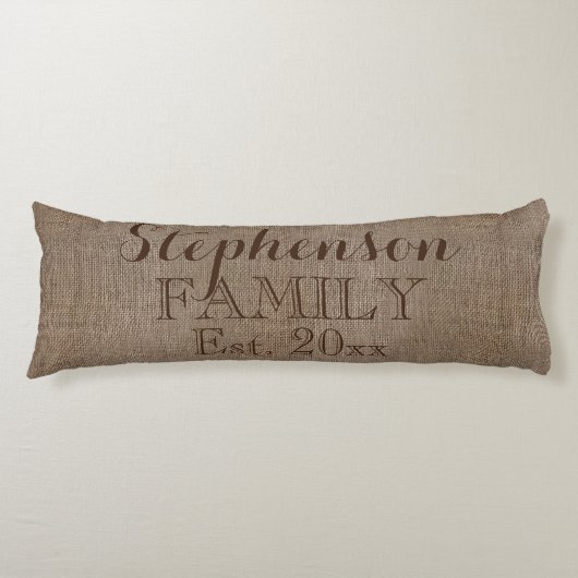Coussins Longs Nom de famille Burlap Rustic (Devant)
