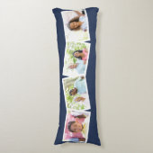 Coussins Longs Nom de famille et 4 photo Collage bleu (devant Vertical)