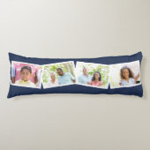 Coussins Longs Nom de famille et 4 photo Collage bleu (Devant)