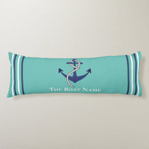 Coussins Longs Nom du bateau de famille Turquoise Blue Ancre cord
