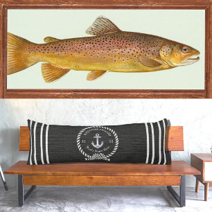 Coussins Longs Nom du bateau nautique noir Ancre corde Bienvenue