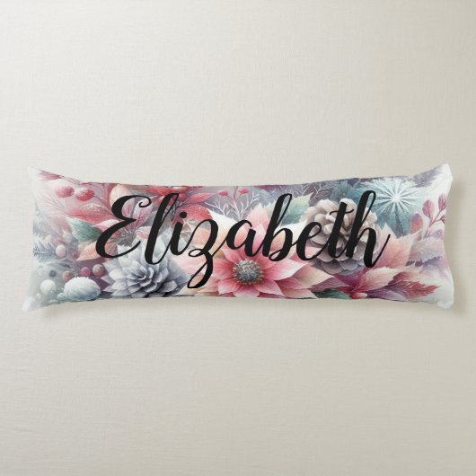 Coussins Longs Nom du monogramme Aquarelle florale de Noël (Devant)