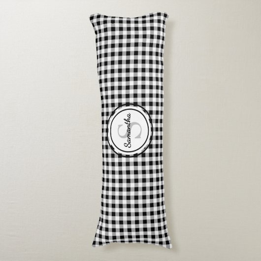 Coussins Longs Nom initial, Chèque de Buffle Blanc Noir Tendance (Devant (Vertical))