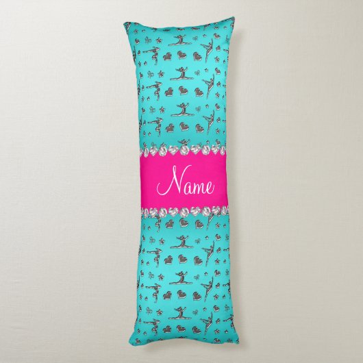 Coussins Longs Nom personnalisé argent turquoise gymnastique (Dos (Vertical))