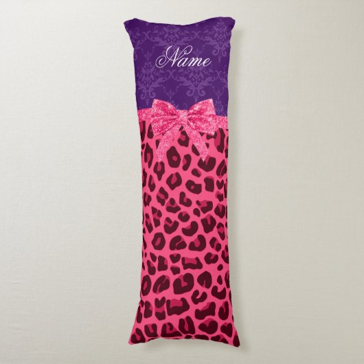 Coussins Longs Nom personnalisé léopard rose pourpre damassé arc (Devant (Vertical))