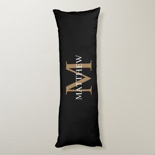 Coussins Longs Nom personnalisé Monogramme noir (Dos (Vertical))