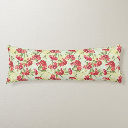 Coussins Longs Oeillets rouges sur le vert avec des papillons (Devant)