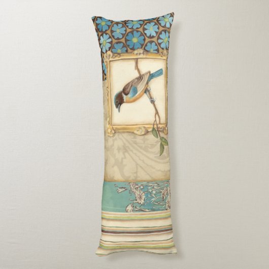 Coussins Longs Oiseau Brown et bleu sur une branche (Dos (Vertical))