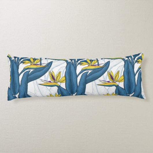 Coussins Longs Oiseau de fleurs de paradis sur blanc (Dos)