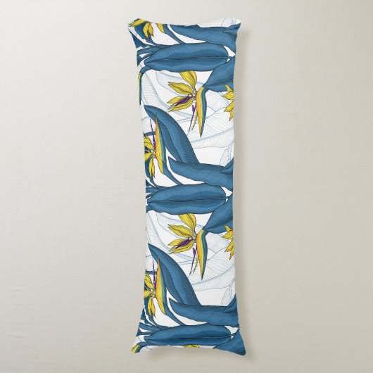 Coussins Longs Oiseau de fleurs de paradis sur blanc (Devant (Vertical))