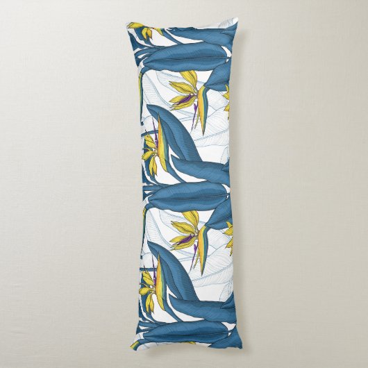 Coussins Longs Oiseau de fleurs de paradis sur blanc (Dos (Vertical))