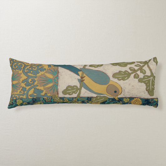Coussins Longs Oiseau jaune et bleu Turquoise perché sur une bran (Devant)
