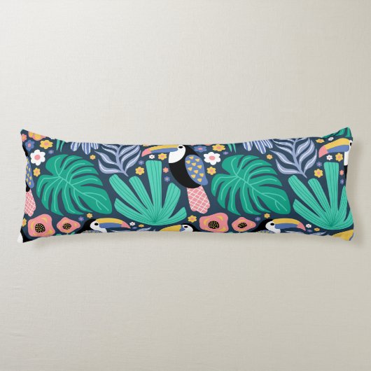 Coussins Longs Oiseau tropicale Toucan Oiseau Floral Oreiller (Devant)