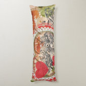 Coussins Longs Oiseaux de l'amour Cœur Rouge Collage d'art (Dos (Vertical))