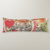 Coussins Longs Oiseaux de l'amour Cœur Rouge Collage d'art (Devant)