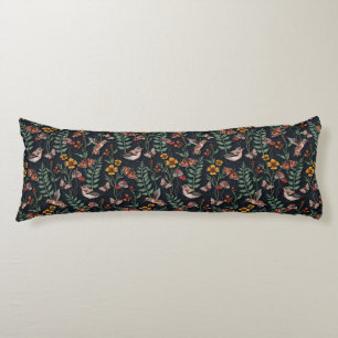 Coussins Longs Oiseaux du jardin foncé et papillons