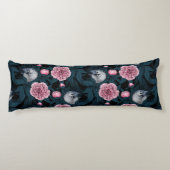 Coussins Longs Oiseaux et fleurs de pivoines roses avec feuille (Dos)