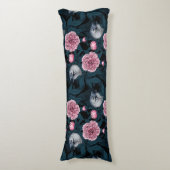 Coussins Longs Oiseaux et fleurs de pivoines roses avec feuille (Devant (Vertical))