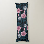 Coussins Longs Oiseaux et fleurs de pivoines roses avec feuille (Dos (Vertical))