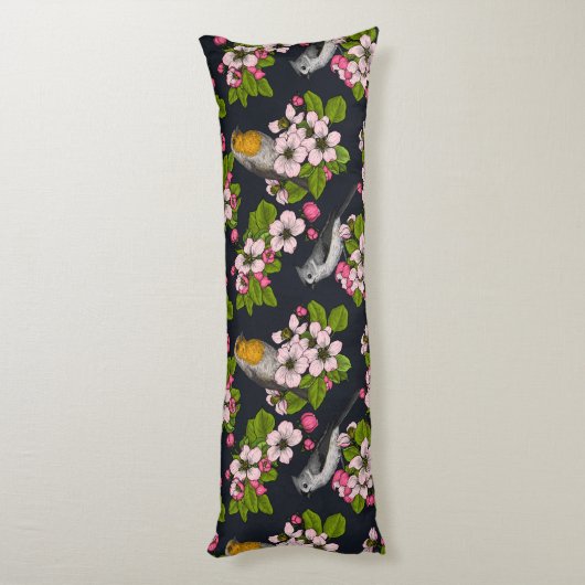Coussins Longs Oiseaux et fleurs en noir (Dos (Vertical))