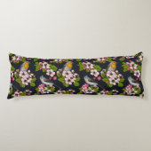 Coussins Longs Oiseaux et fleurs en noir (Devant)